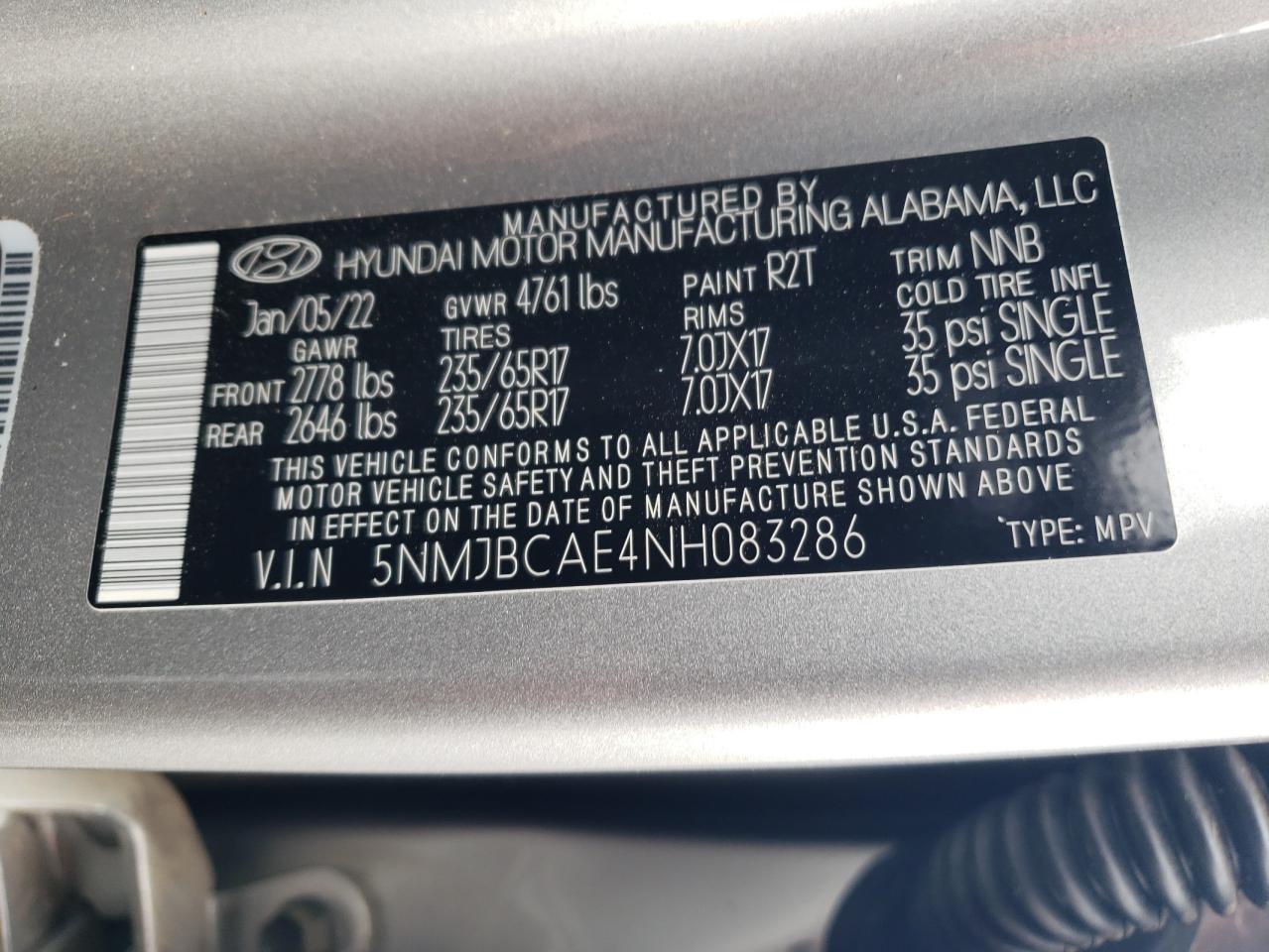 2022 Hyundai Tucson Sel VIN: 5NMJBCAE4NH083286 Lot: 63120444