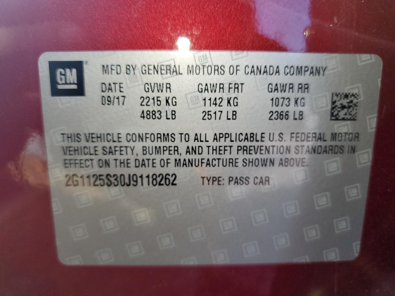 2G1125S30J9118262 2018 Chevrolet Impala Premier