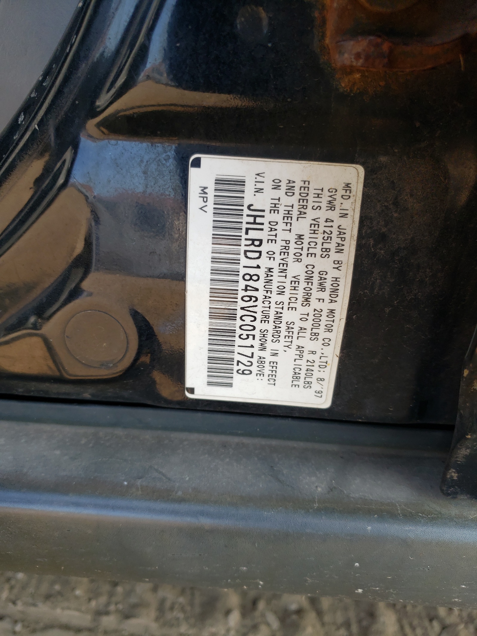 JHLRD1846VC051729 1997 Honda Cr-V Lx