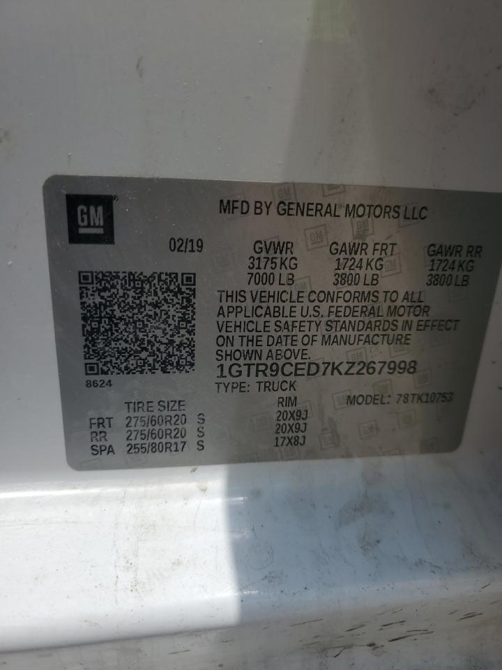 2019 GMC Sierra K1500 Elevation VIN: 1GTR9CED7KZ267998 Lot: 62750794