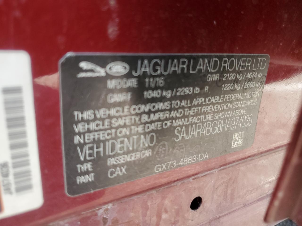 2017 Jaguar Xe VIN: SAJAR4BG8HA974036 Lot: 64858054