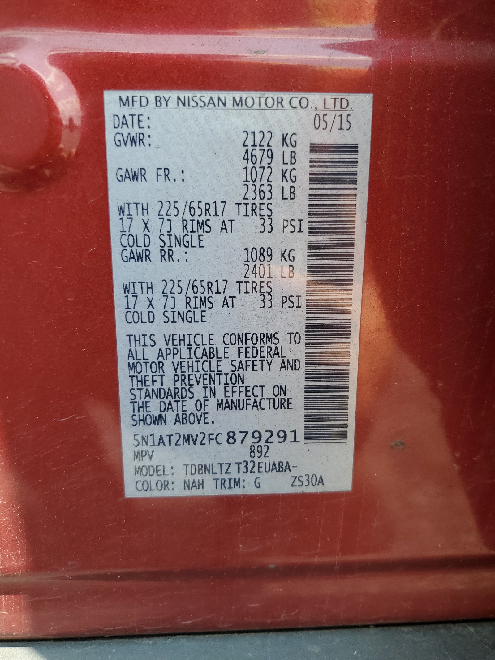 5N1AT2MV2FC879291 2015 Nissan Rogue S