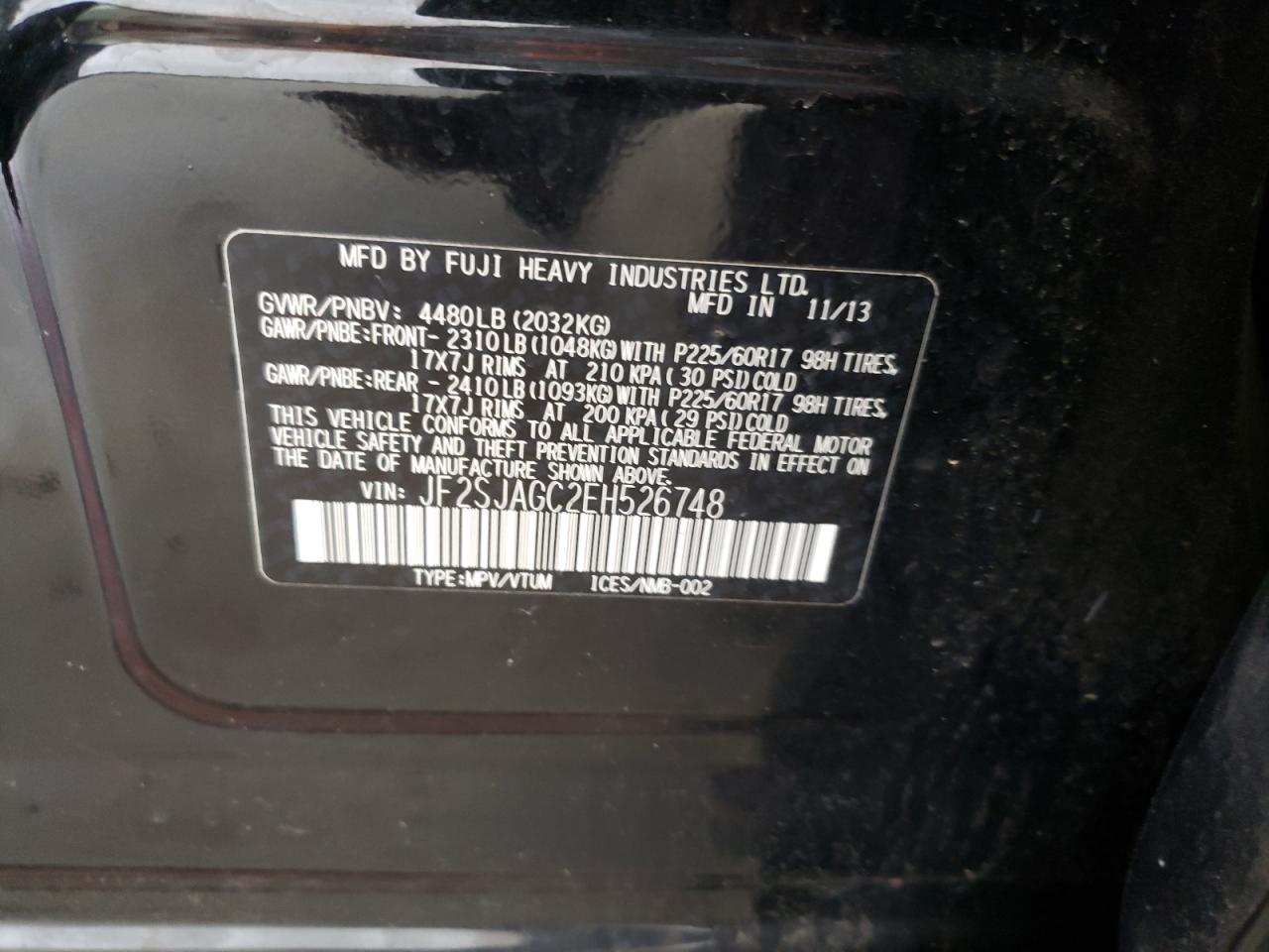 2014 Subaru Forester 2.5I Premium VIN: JF2SJAGC2EH526748 Lot: 64844424