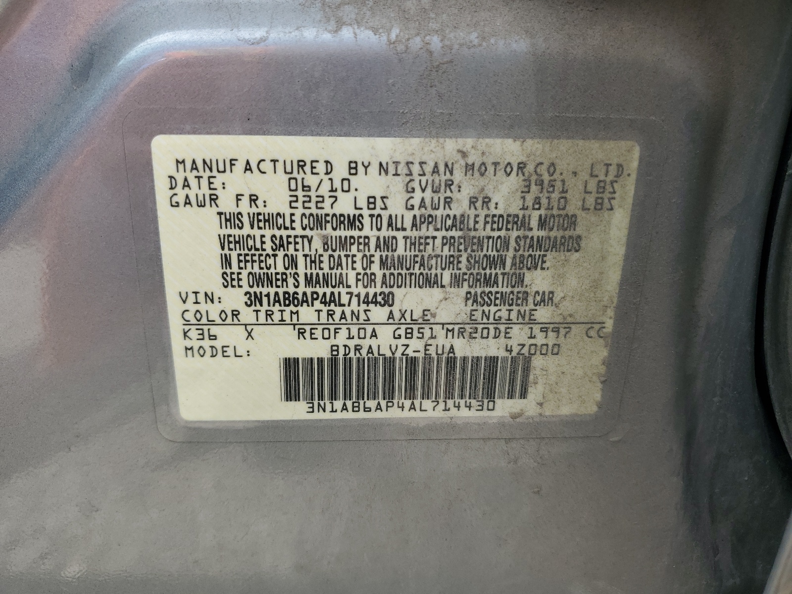 3N1AB6AP4AL714430 2010 Nissan Sentra 2.0