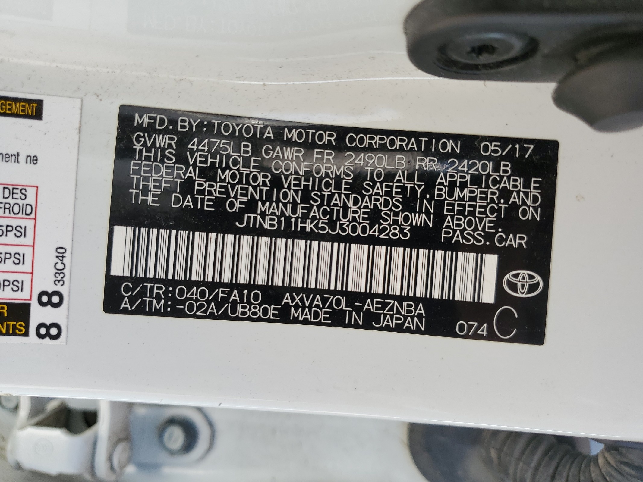 2018 Toyota Camry L vin: JTNB11HK5J3004283