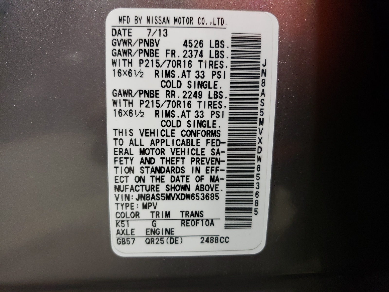JN8AS5MVXDW653685 2013 Nissan Rogue S
