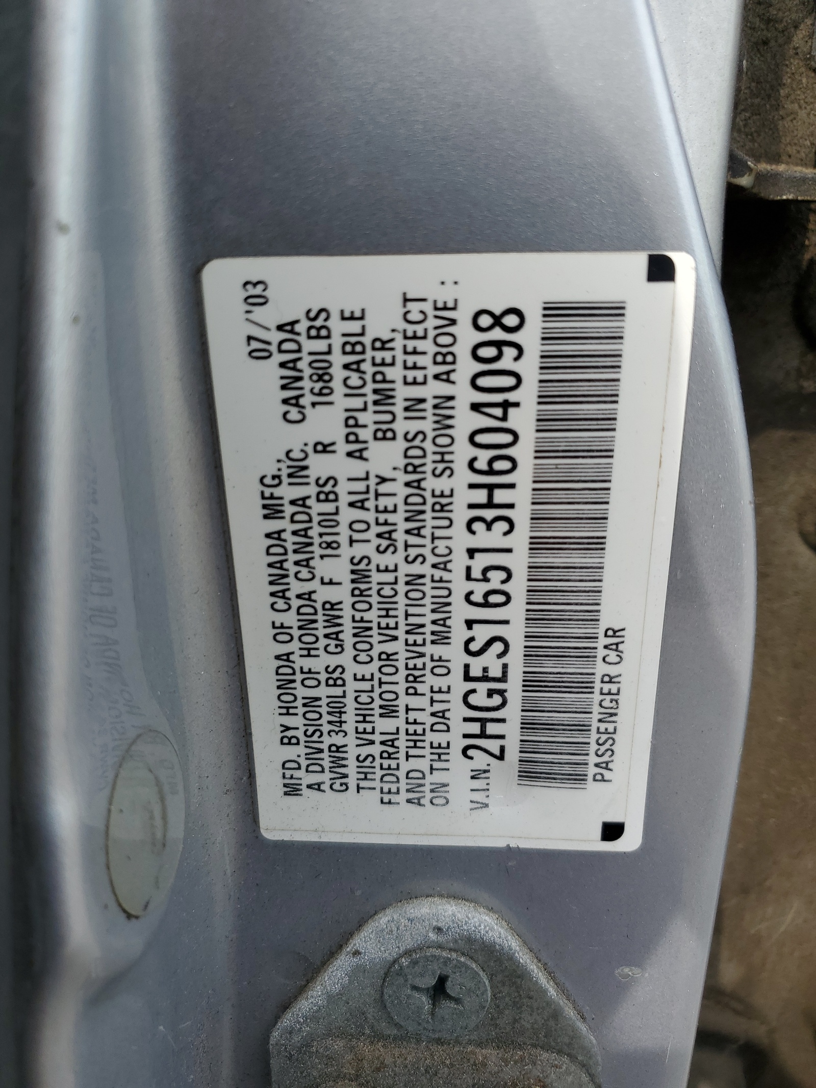 2HGES16513H604098 2003 Honda Civic Lx