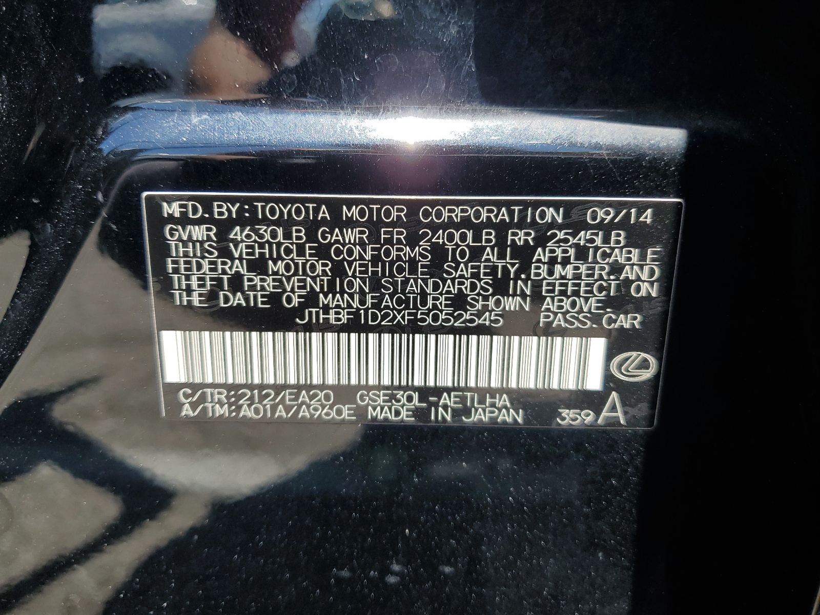 JTHBF1D2XF5052545 2015 Lexus Is 250