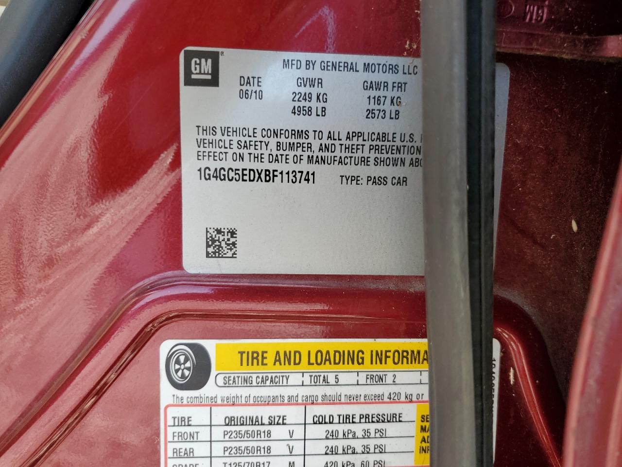 2011 Buick Lacrosse Cxl VIN: 1G4GC5EDXBF113741 Lot: 63772064