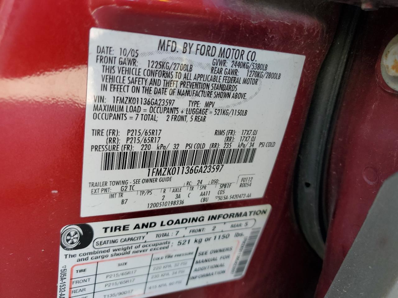 2006 Ford Freestyle Se VIN: 1FMZK01136GA23597 Lot: 63706054