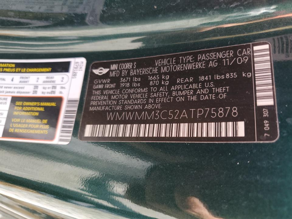 WMWMM3C52ATP75878 2010 Mini Cooper S Clubman