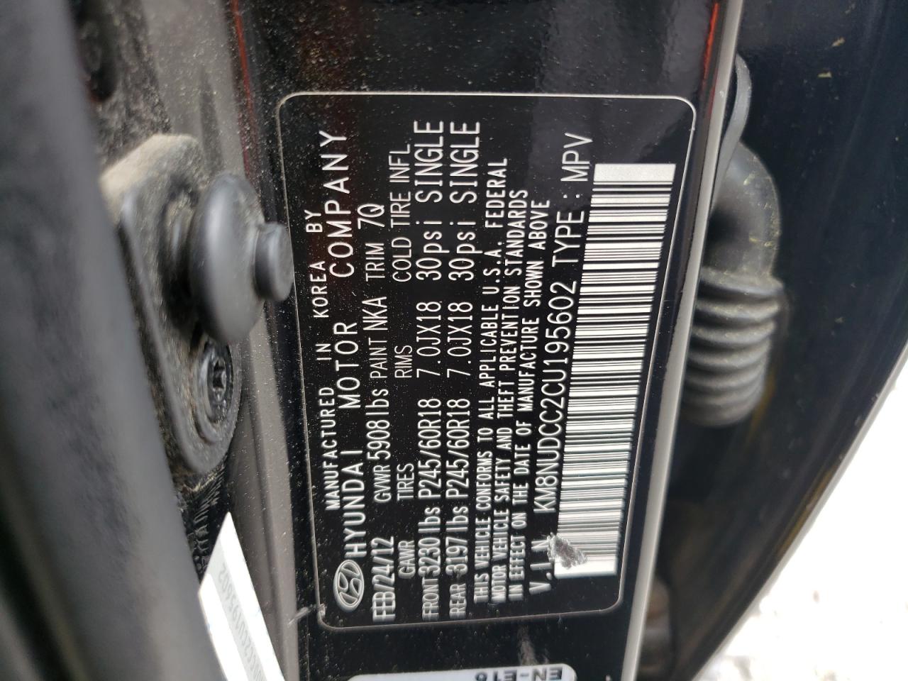 2012 Hyundai Veracruz Gls VIN: KM8NUDCC2CU195602 Lot: 62608134