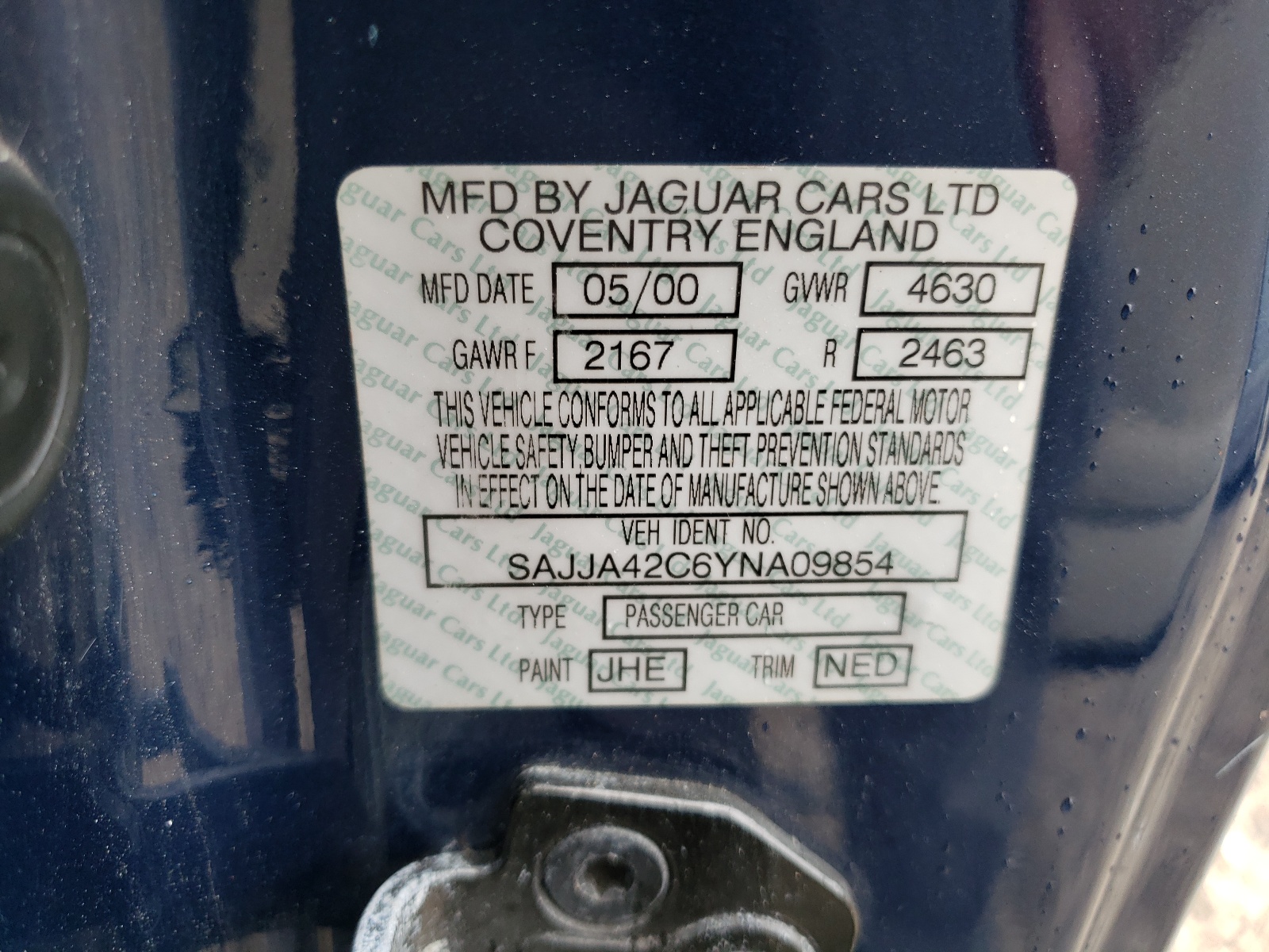 SAJJA42C6YNA09854 2000 Jaguar Xk8