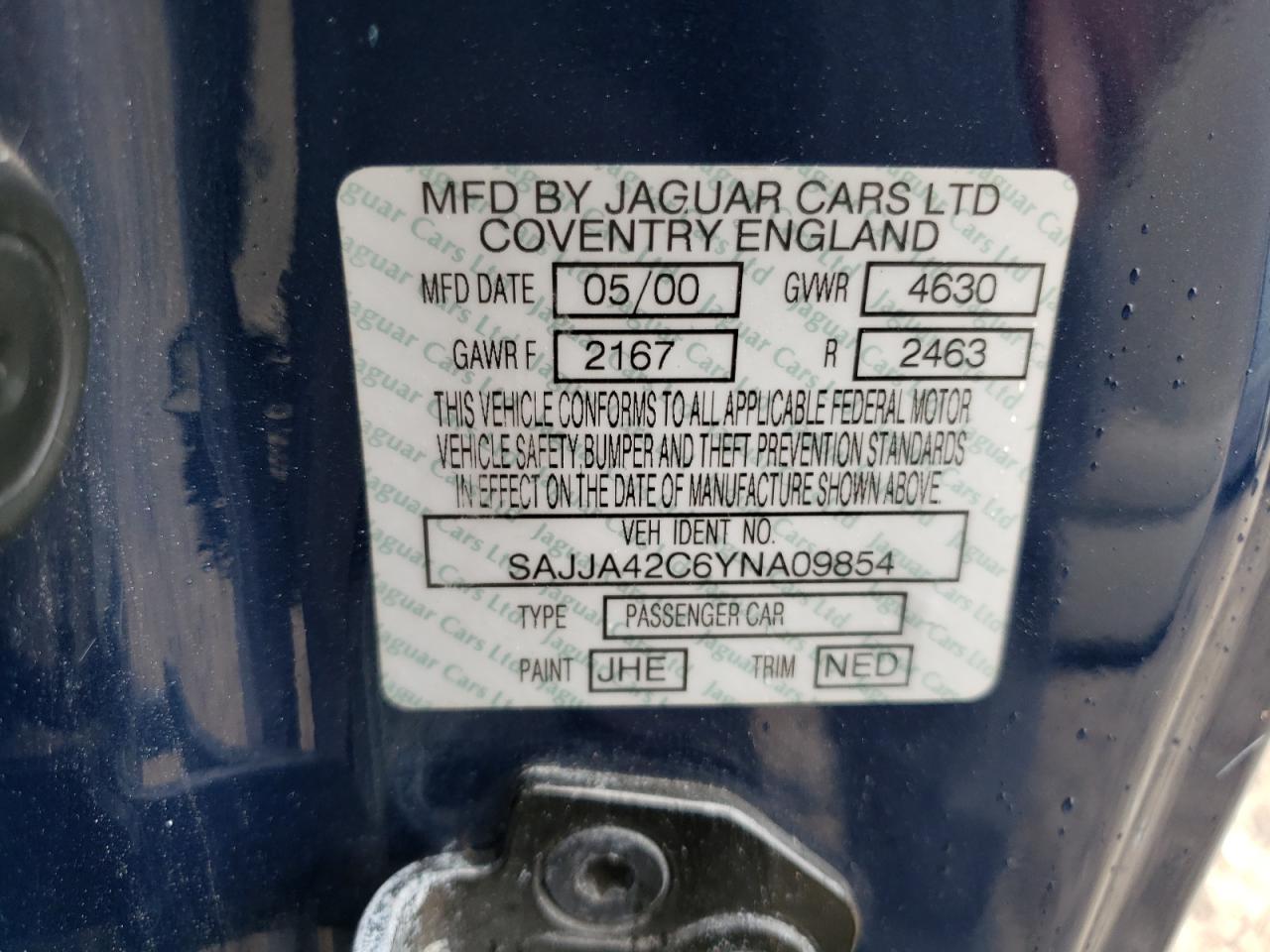 2000 Jaguar Xk8 VIN: SAJJA42C6YNA09854 Lot: 64580274