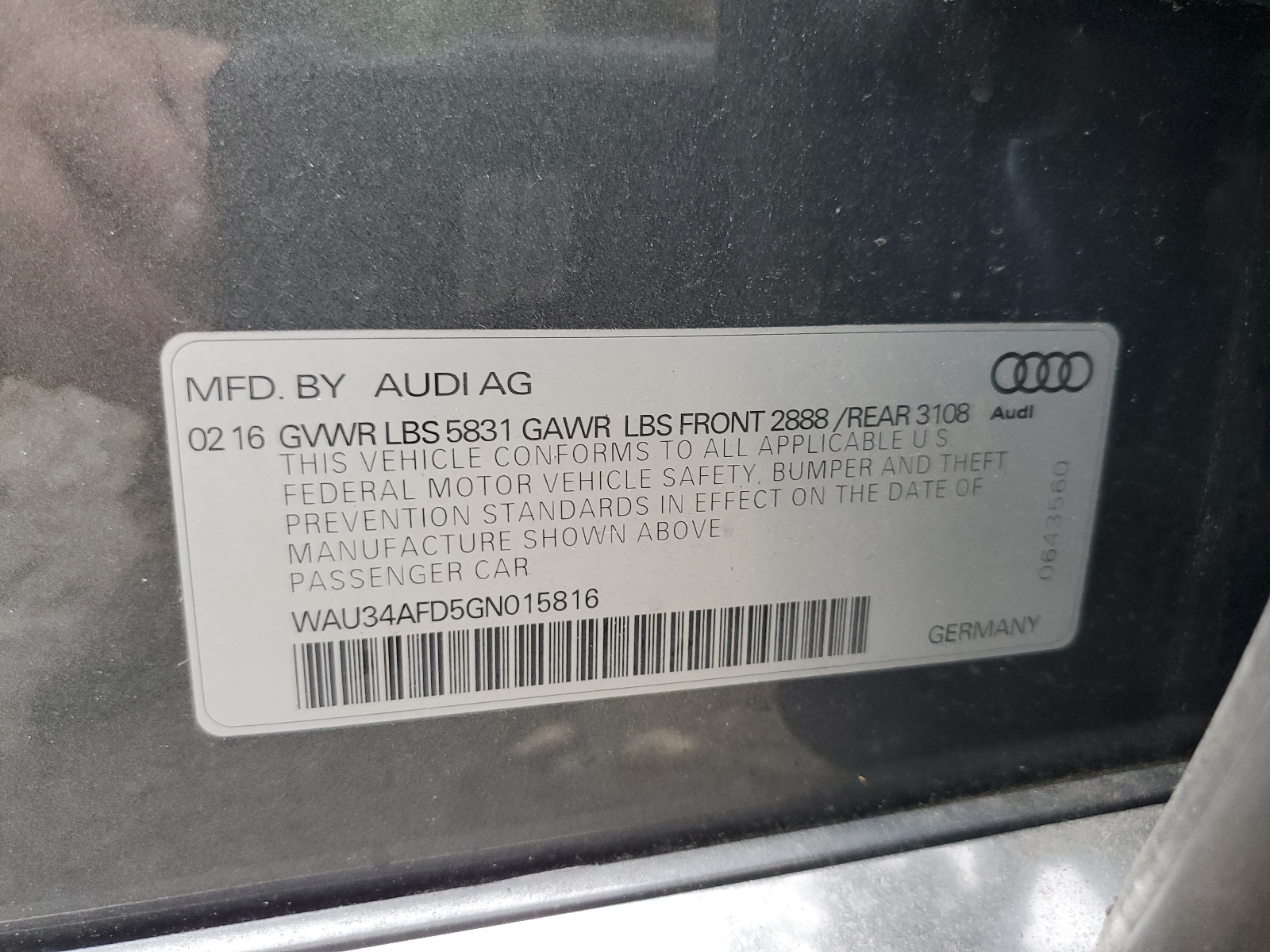 WAU34AFD5GN015816 2016 Audi A8 L Quattro