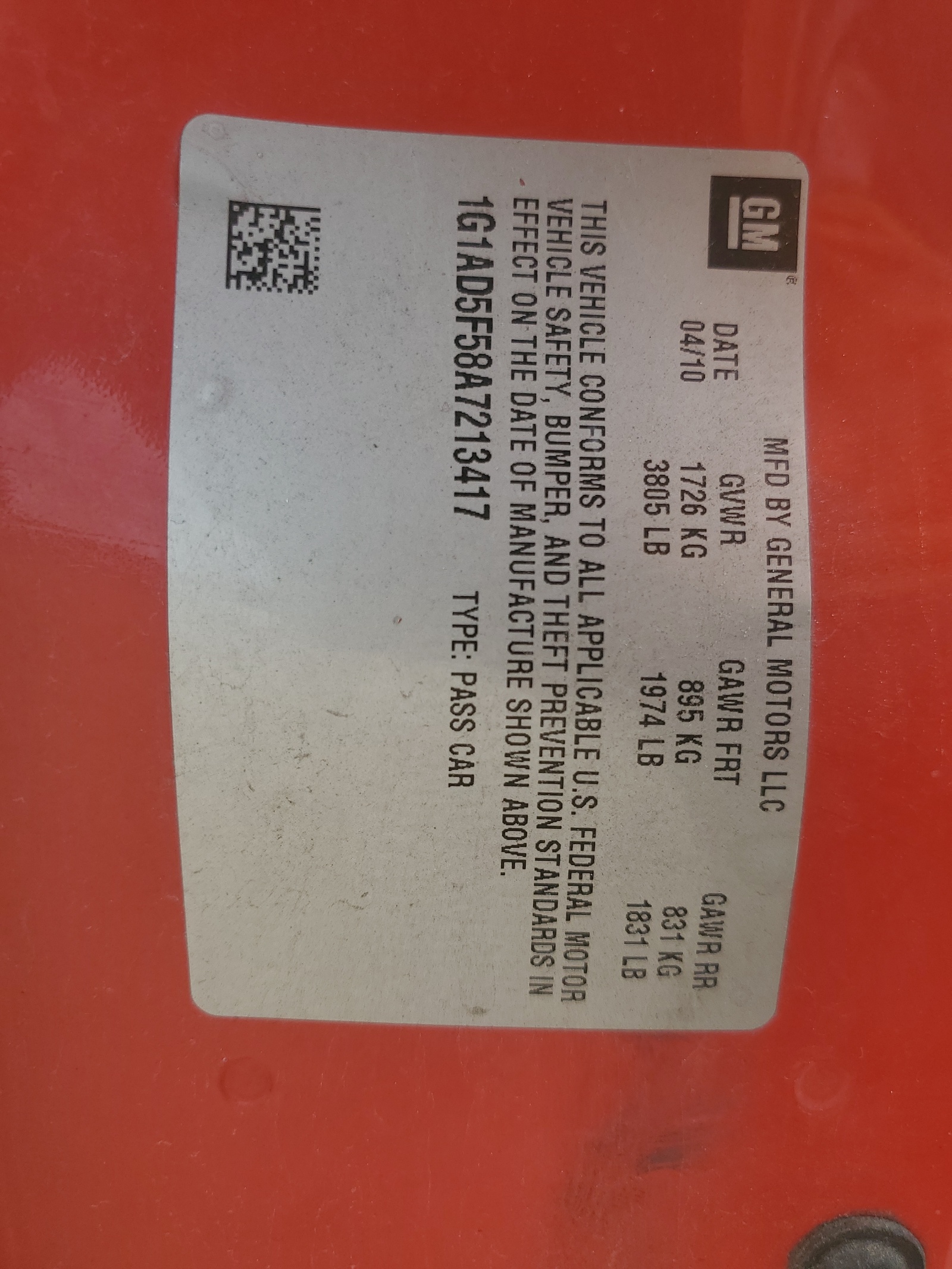 1G1AD5F58A7213417 2010 Chevrolet Cobalt 1Lt