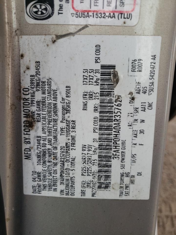 2010 Ford Fusion Se VIN: 3FAHP0HA0AR357620 Lot: 63312634