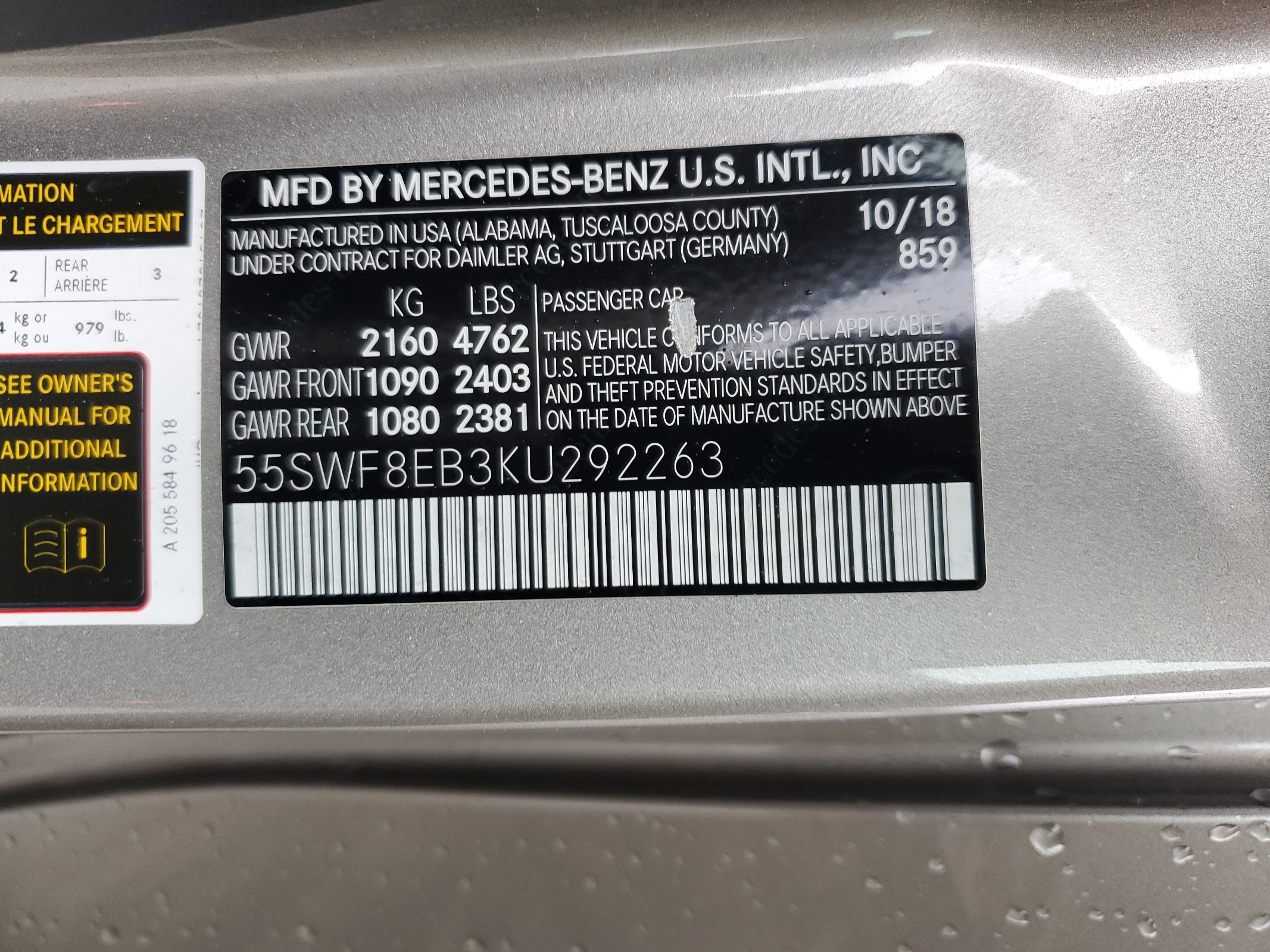 55SWF8EB3KU292263 2019 Mercedes-Benz C 300 4Matic