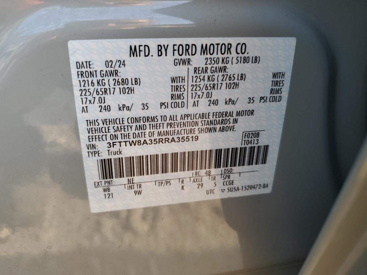 2024 Ford Maverick Xl VIN: 3FTTW8A35RRA35519 Lot: 64191994