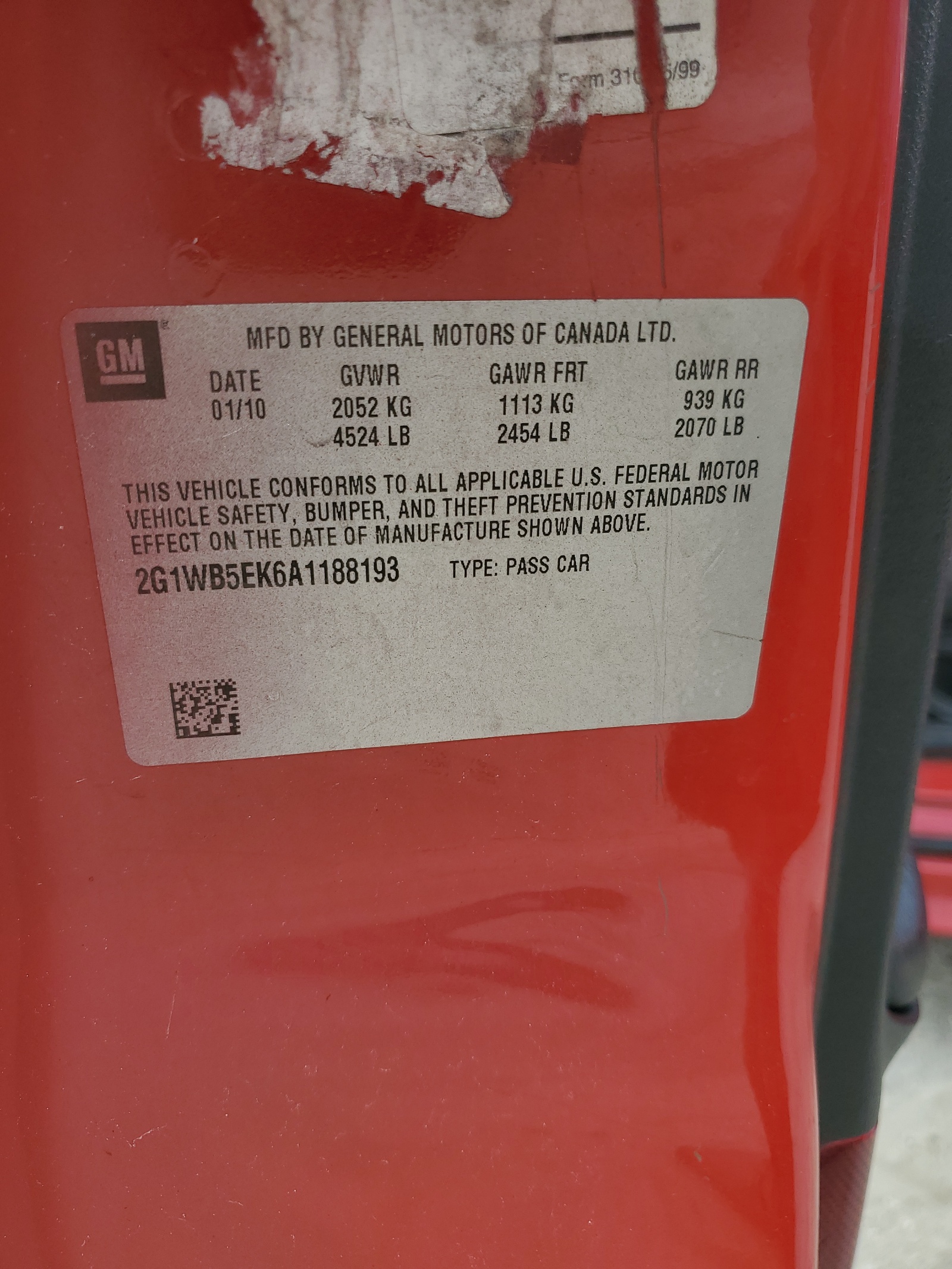 2G1WB5EK6A1188193 2010 Chevrolet Impala Lt