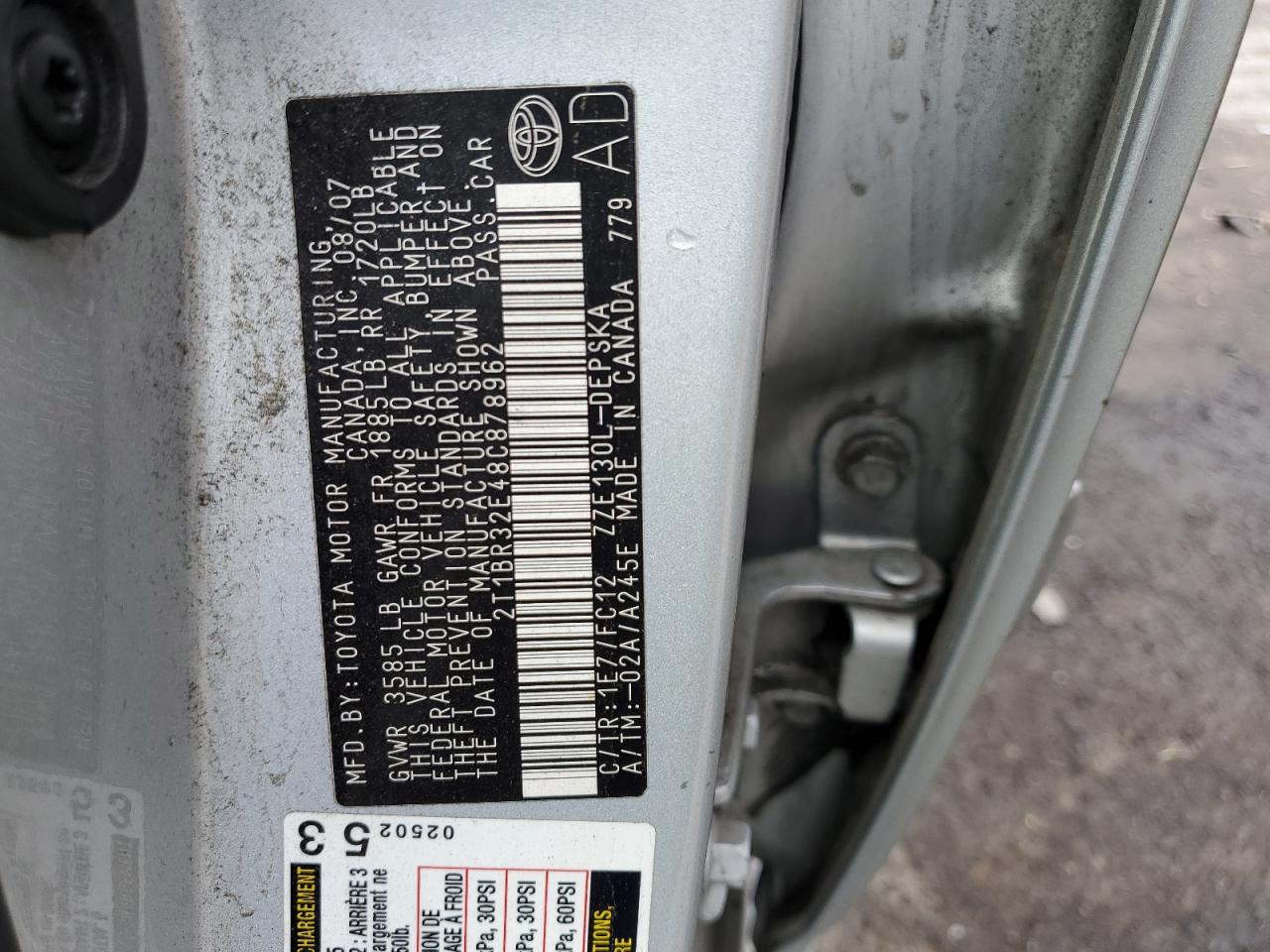 2008 Toyota Corolla Ce VIN: 2T1BR32E48C878962 Lot: 63056064