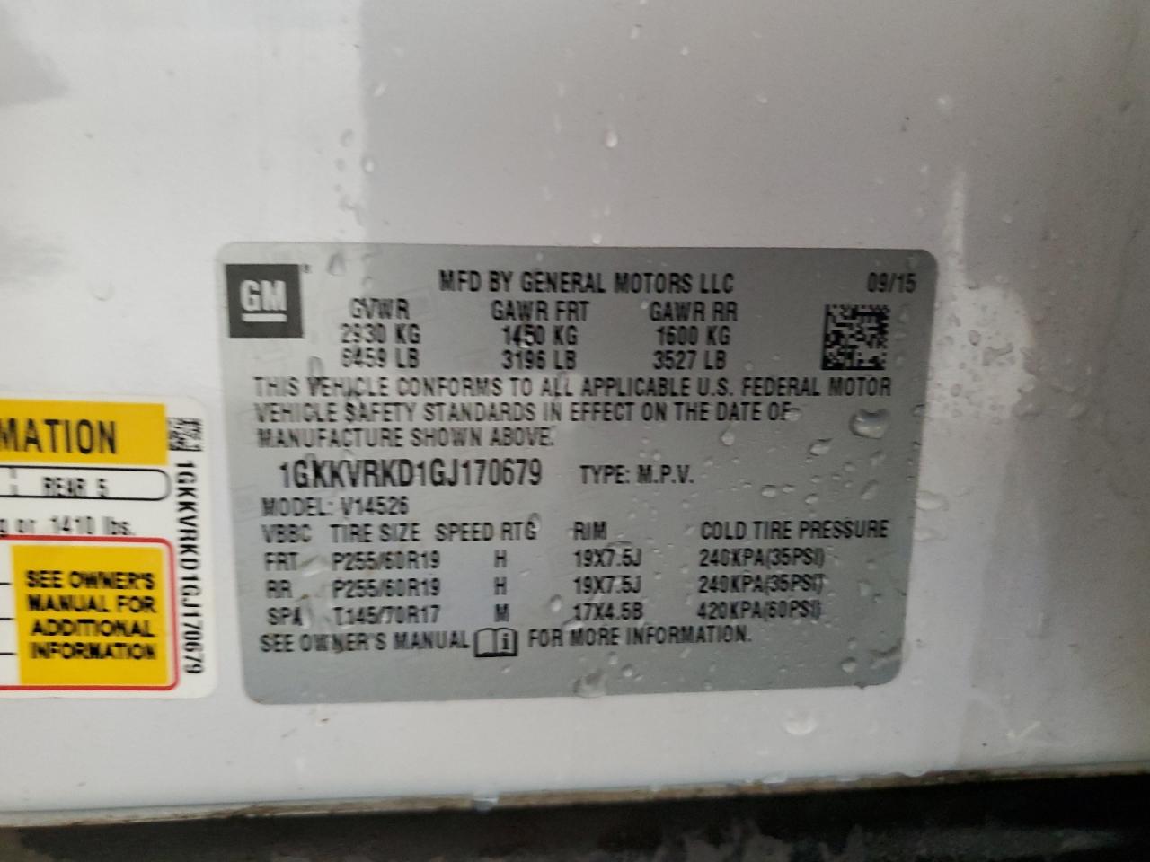 2016 GMC Acadia Slt-1 VIN: 1GKKVRKD1GJ170679 Lot: 65196984