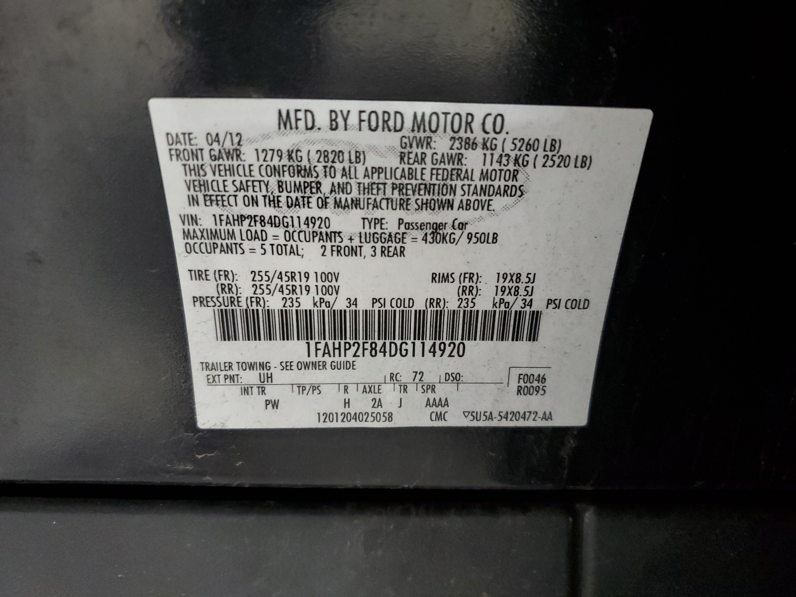 1FAHP2F84DG114920 2013 Ford Taurus Limited