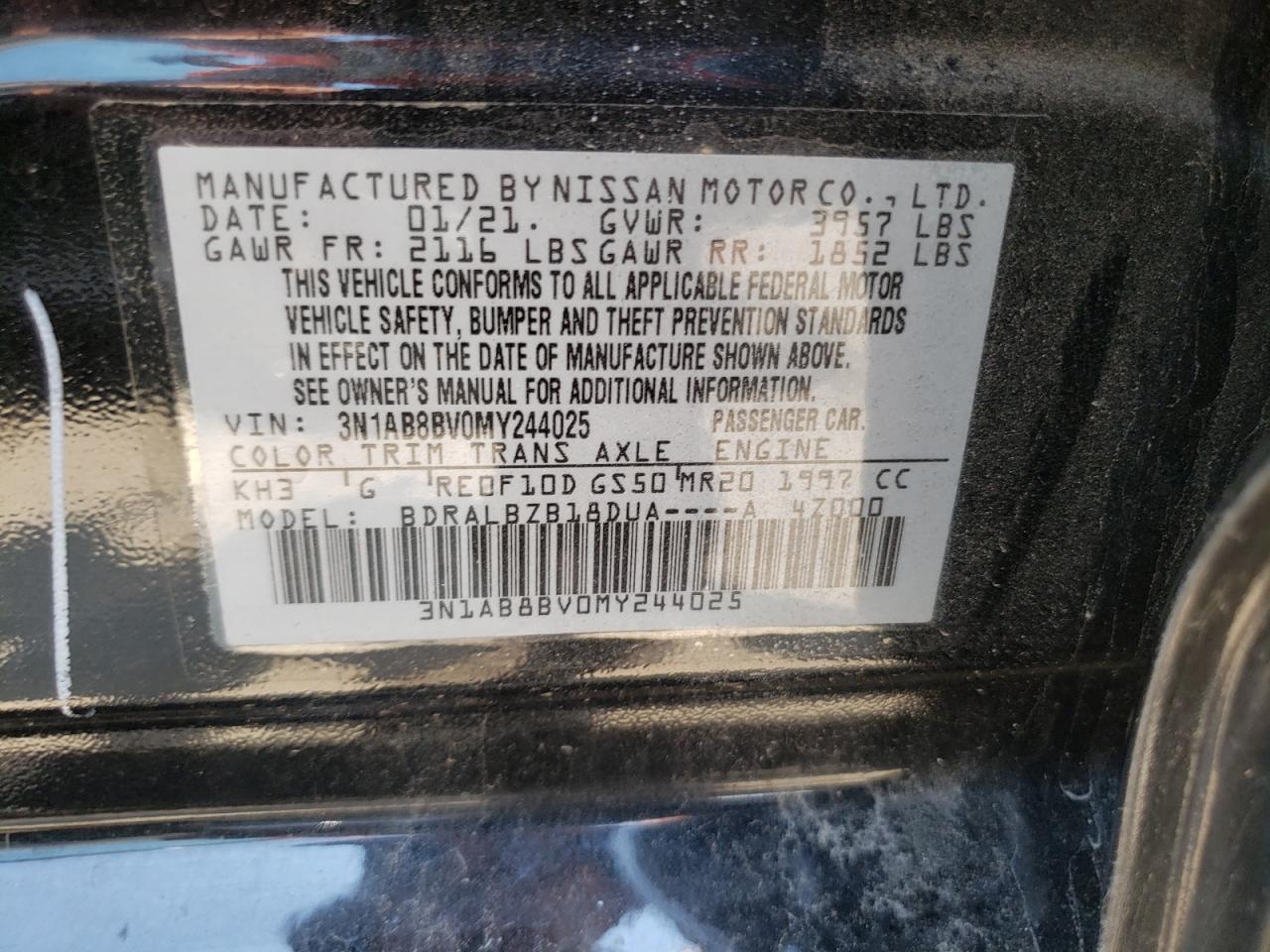 2021 Nissan Sentra S VIN: 3N1AB8BV0MY244025 Lot: 63054884