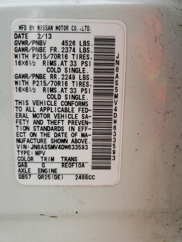 2013 Nissan Rogue S VIN: JN8AS5MV4DW633593 Lot: 64626204