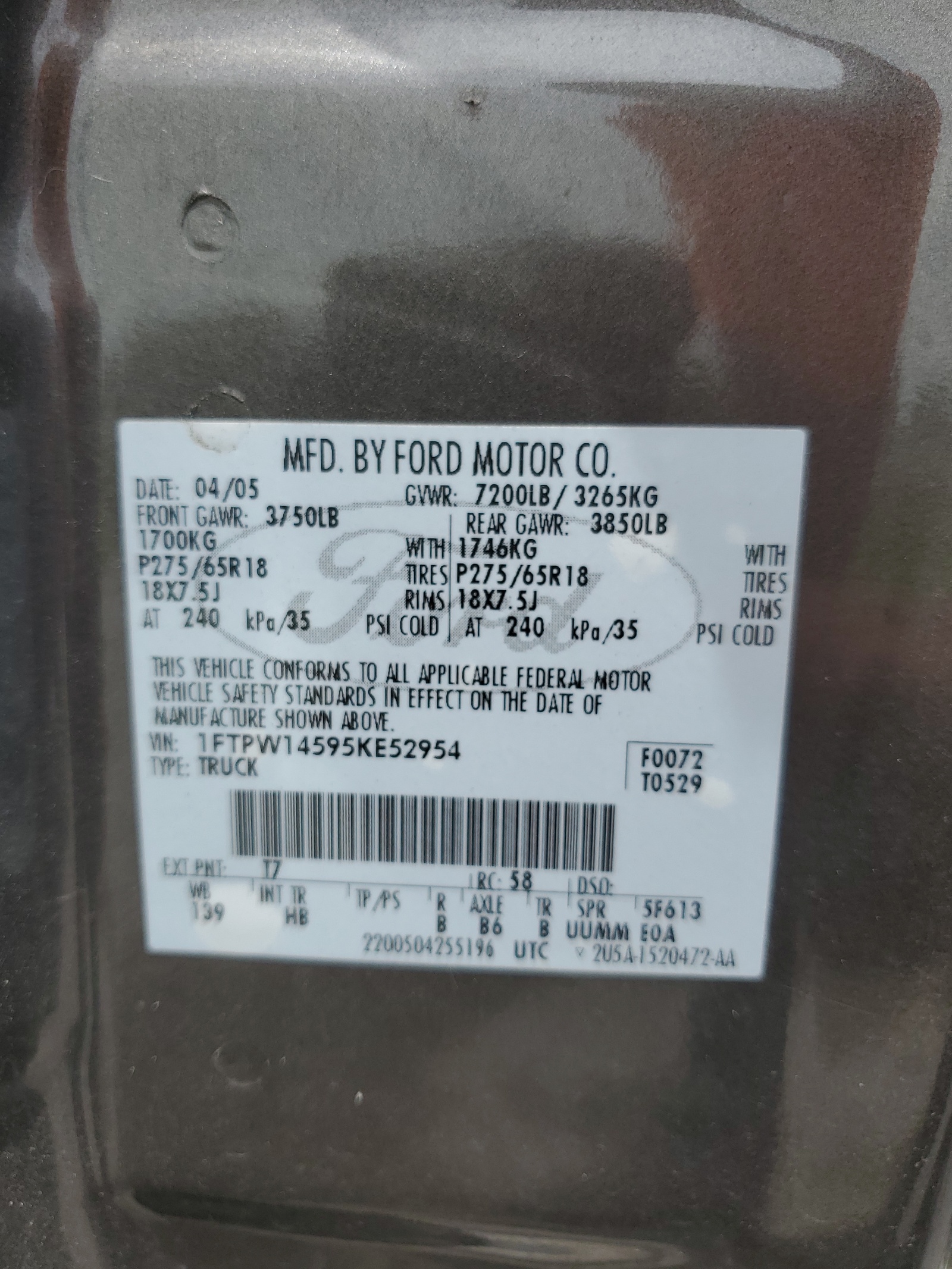 1FTPW14595KE52954 2005 Ford F150 Supercrew