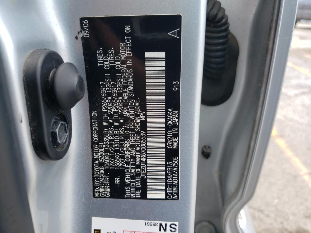 2007 Toyota 4Runner Sr5 VIN: JTEZU14R870085539 Lot: 63286664