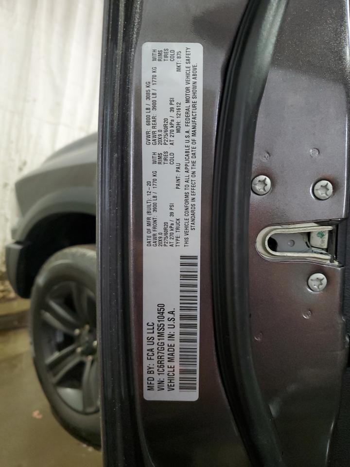 2021 Ram 1500 Classic Slt VIN: 1C6RR7GG1MS510450 Lot: 65418784