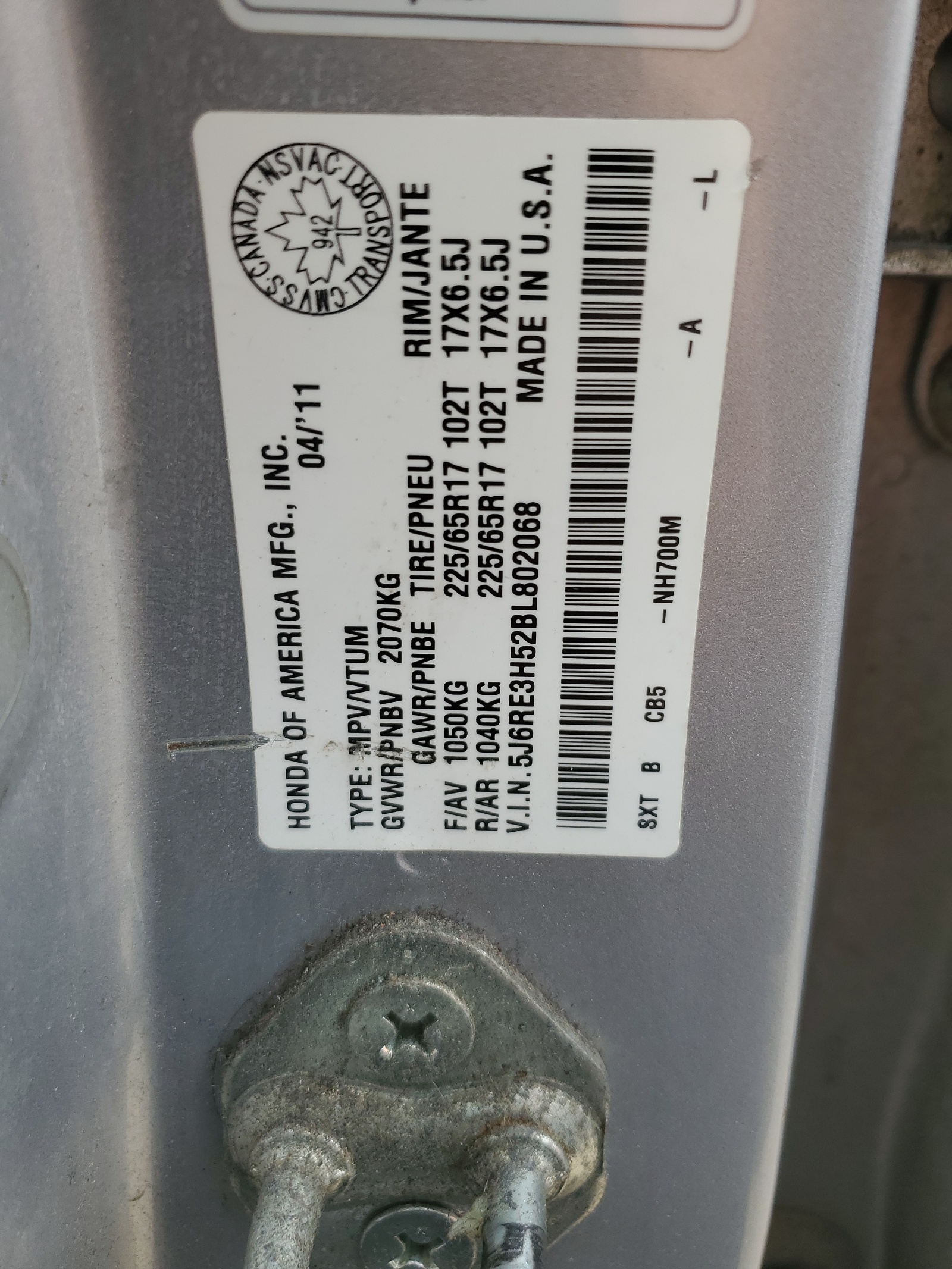 5J6RE3H52BL802068 2011 Honda Cr-V Ex