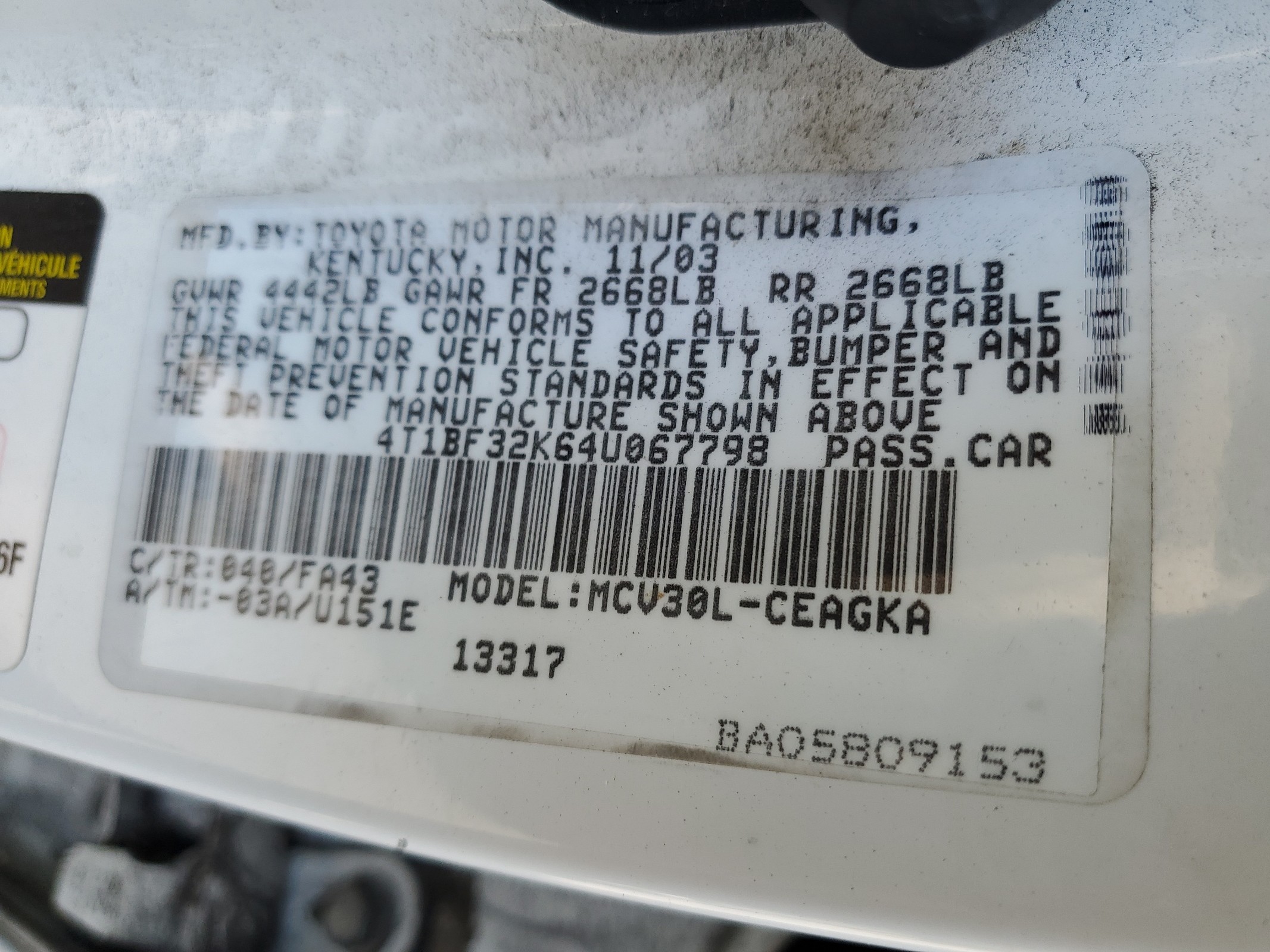 4T1BF32K64U067798 2004 Toyota Camry Le