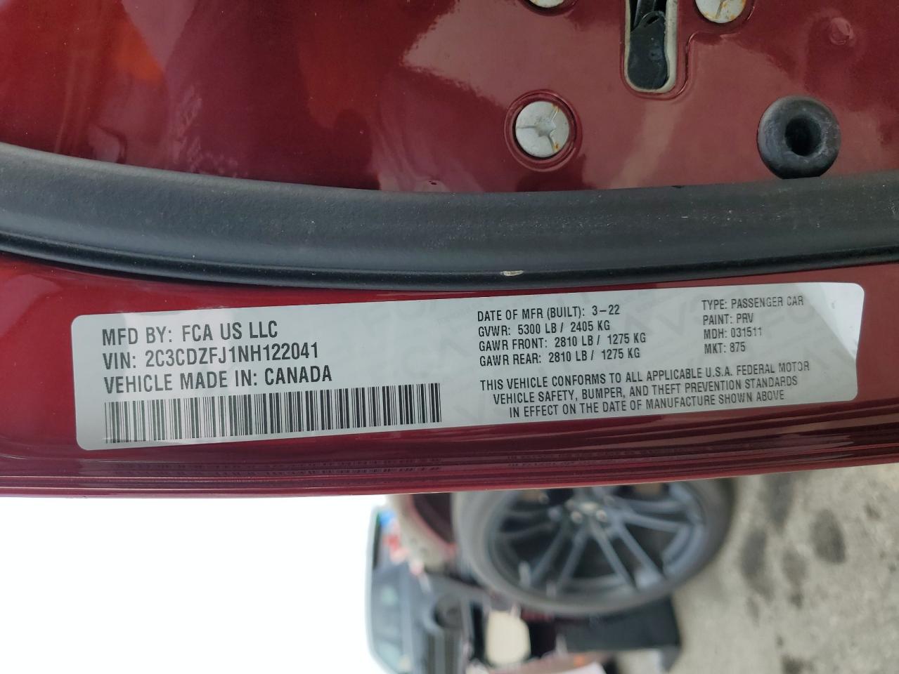 2022 Dodge Challenger R/T Scat Pack VIN: 2C3CDZFJ1NH122041 Lot: 62979744