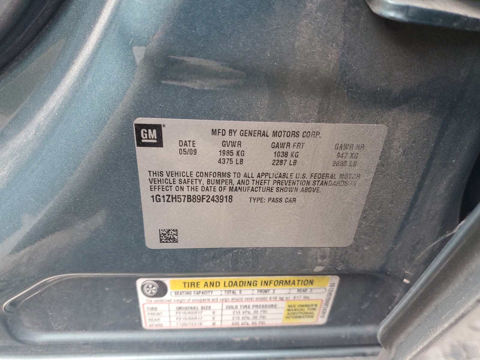 1G1ZH57B89F243918 2009 Chevrolet Malibu 1Lt