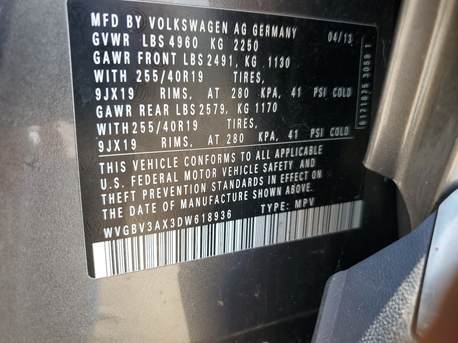 WVGBV3AX3DW618936 2013 Volkswagen Tiguan S