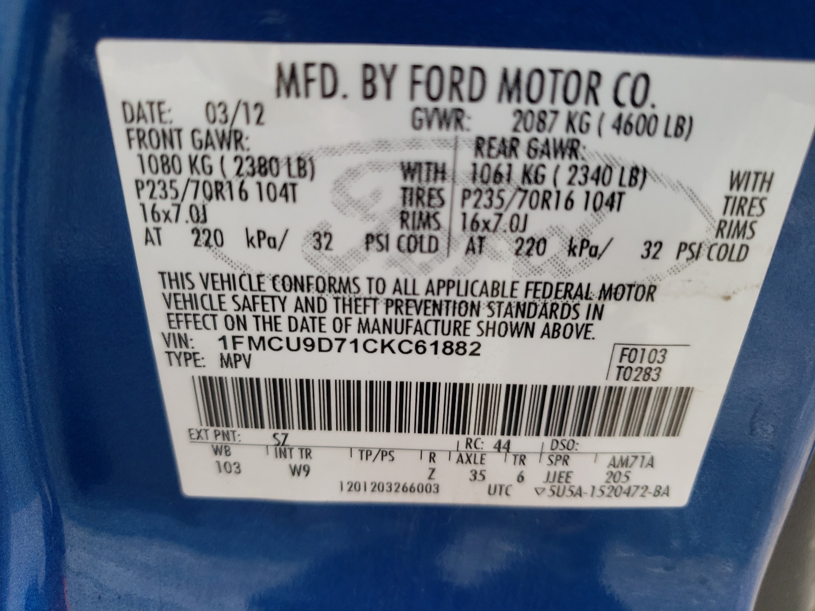 1FMCU9D71CKC61882 2012 Ford Escape Xlt