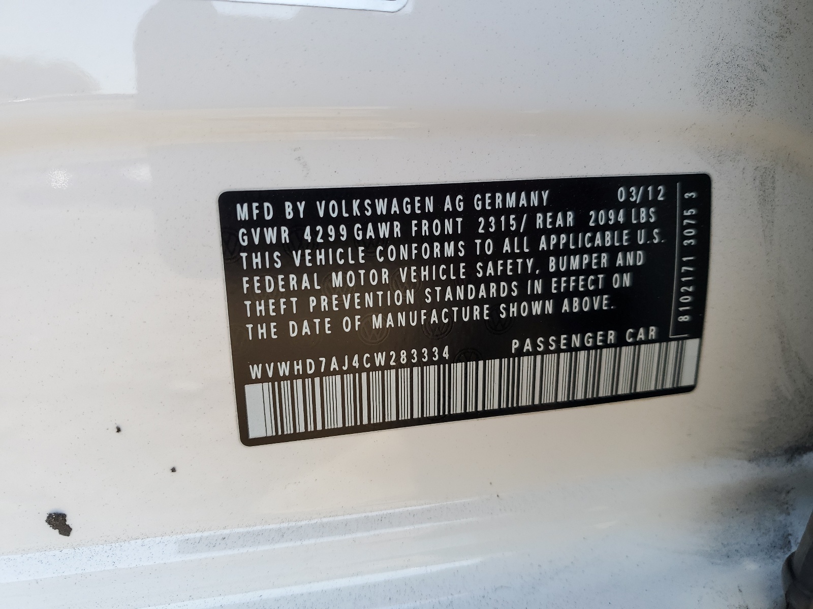 WVWHD7AJ4CW283334 2012 Volkswagen Gti