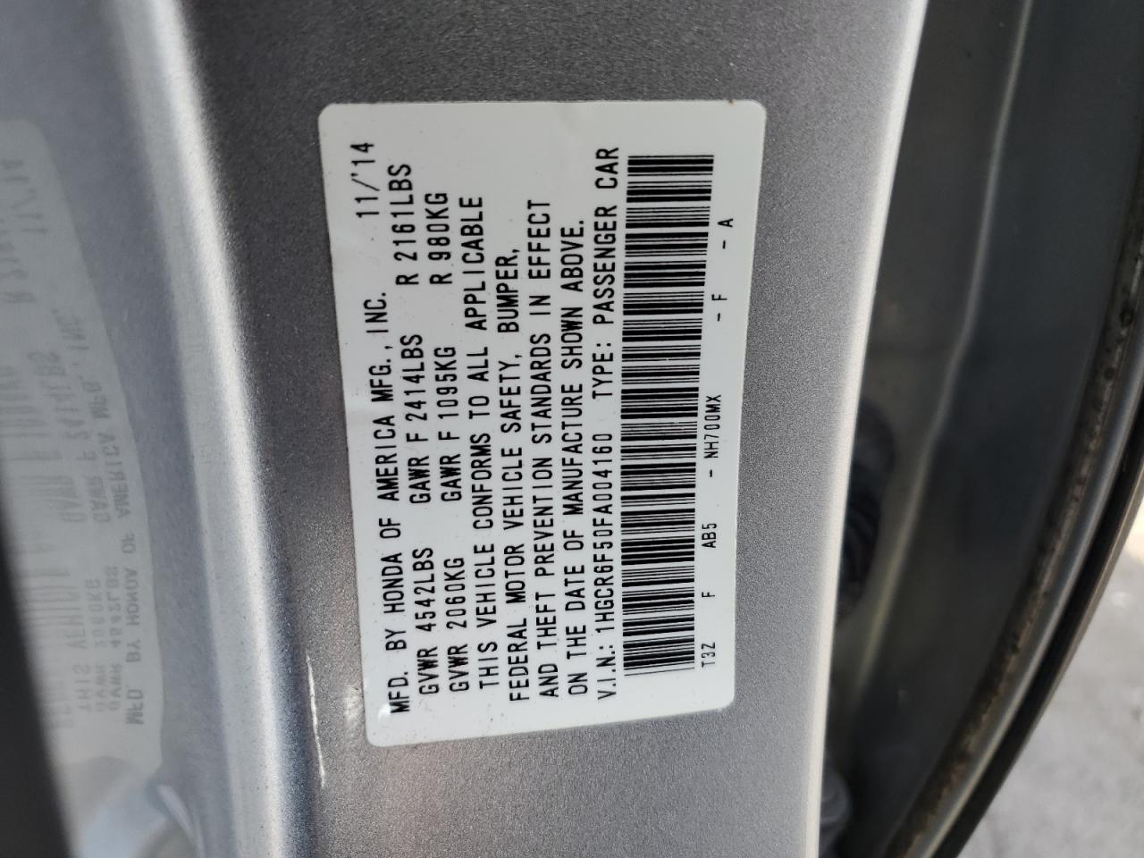 1HGCR6F50FA004160 2015 Honda Accord Hybrid Exl