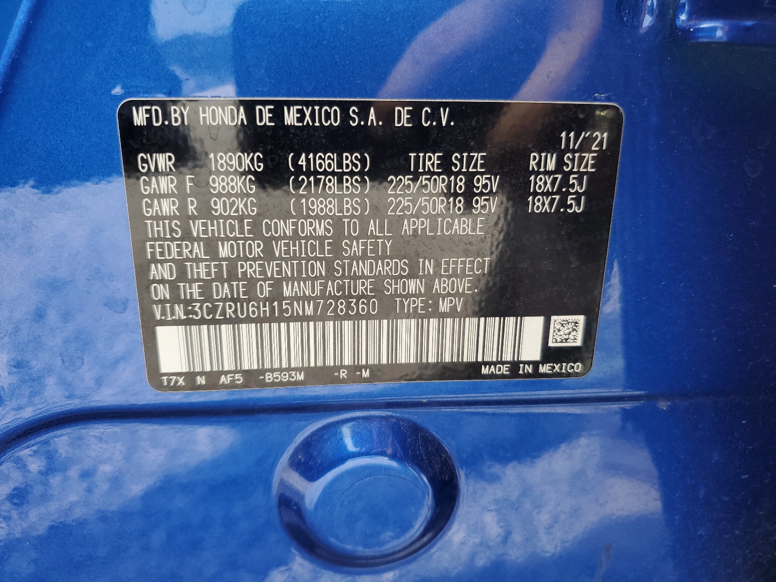 3CZRU6H15NM728360 2022 Honda Hr-V Sport