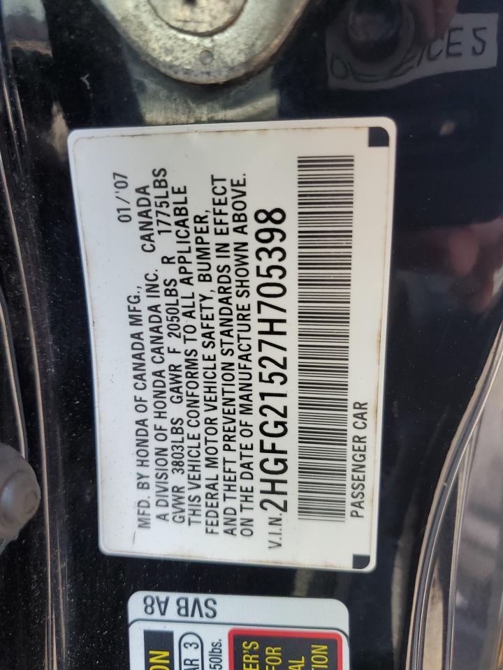 2007 Honda Civic Si VIN: 2HGFG21527H705398 Lot: 65475124