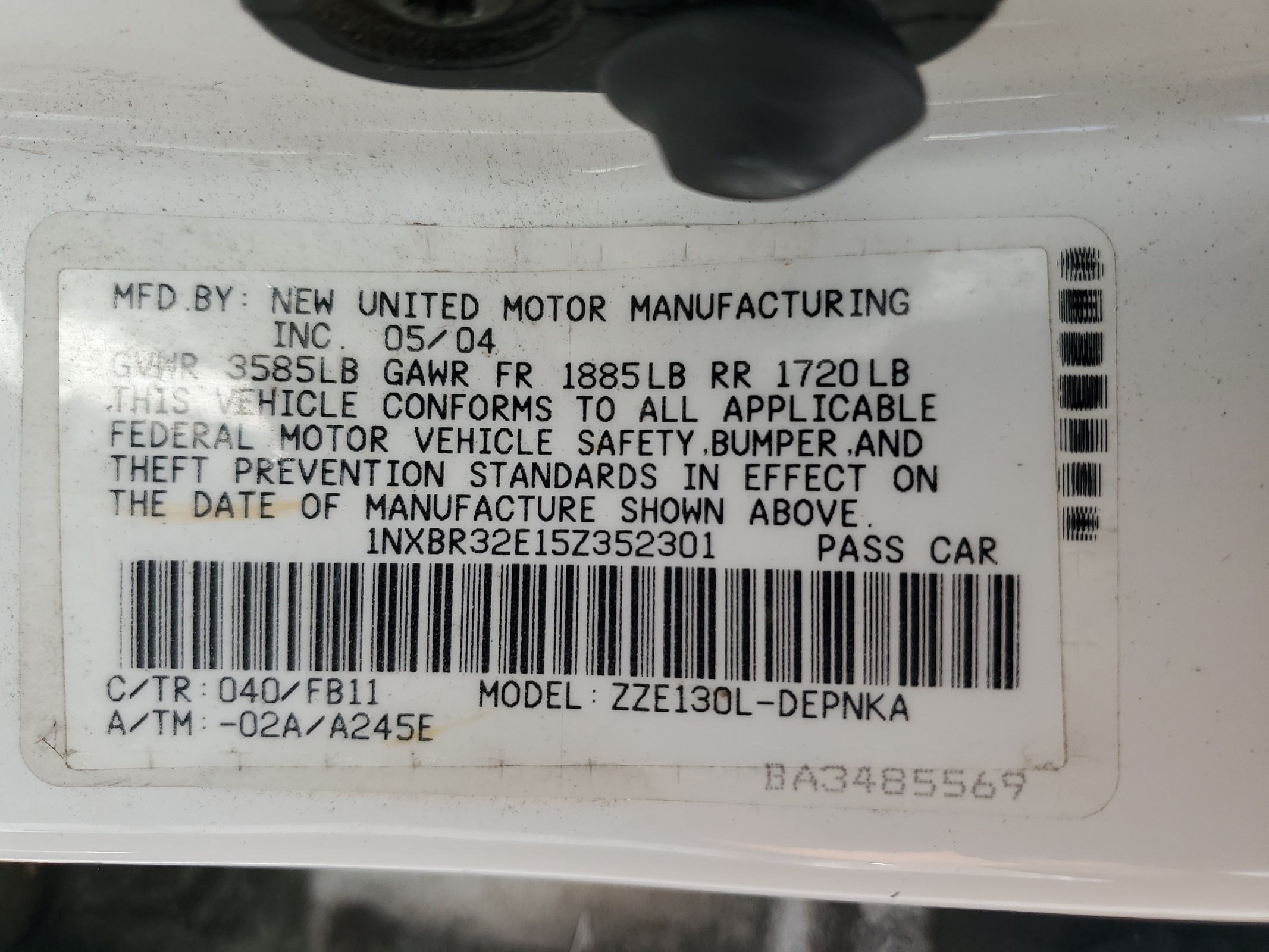 1NXBR32E15Z352301 2005 Toyota Corolla Ce