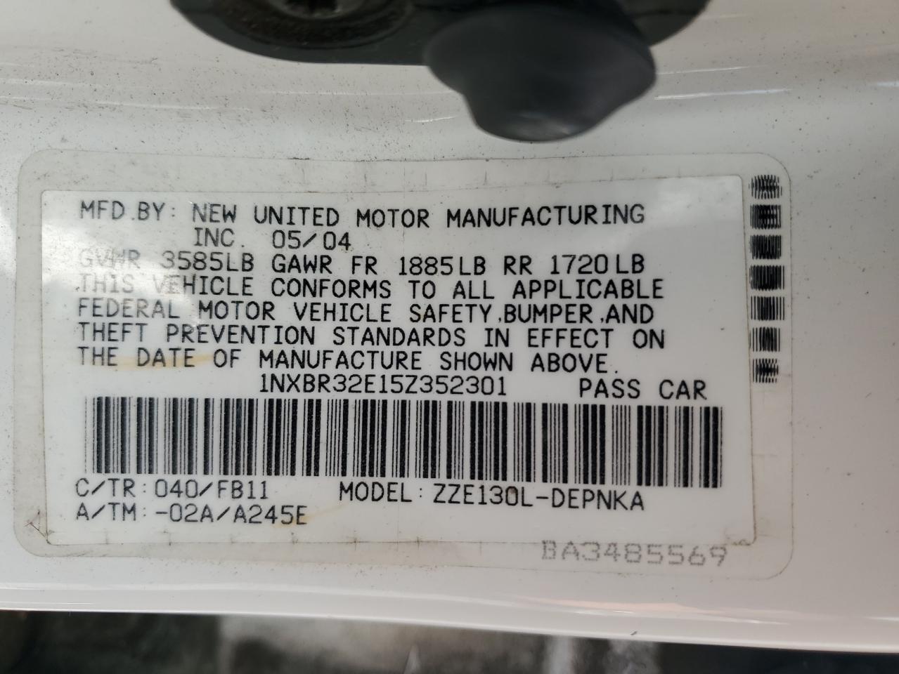 2005 Toyota Corolla Ce VIN: 1NXBR32E15Z352301 Lot: 62237614