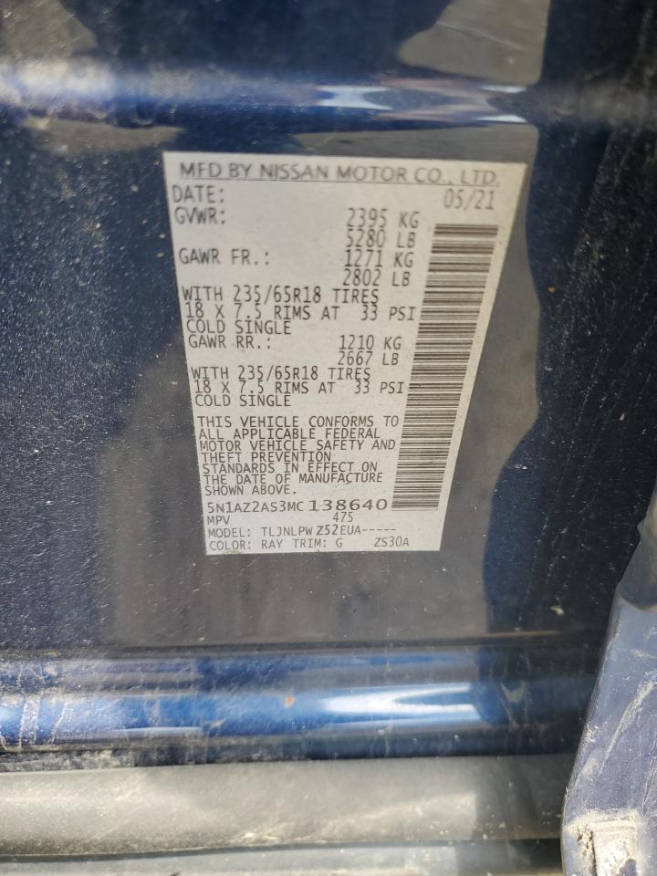 2021 Nissan Murano S VIN: 5N1AZ2AS3MC138640 Lot: 63110354