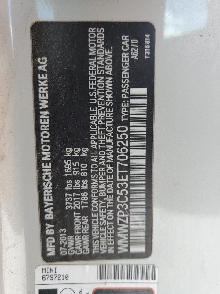 2014 Mini Cooper S VIN: WMWZP3C53ET706250 Lot: 61615494