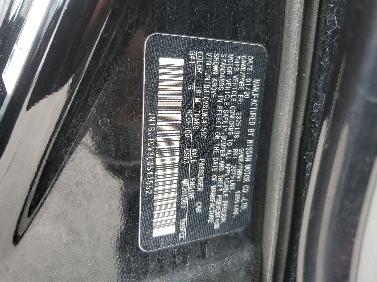 JN1BJ1CV3LW541552 2020 Nissan Rogue Sport S