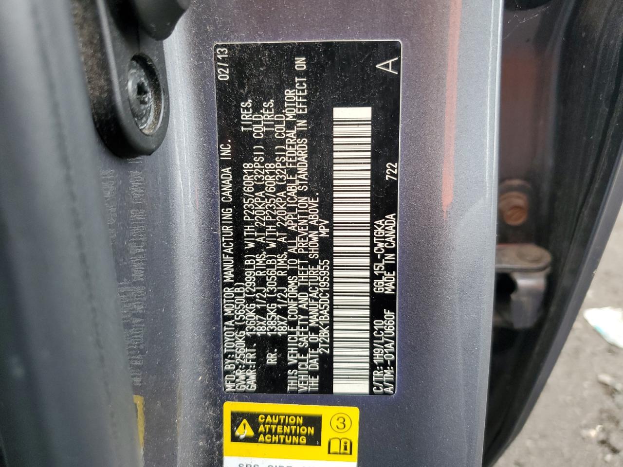 2013 Lexus Rx 350 Base VIN: 2T2BK1BA5DC195955 Lot: 63992074