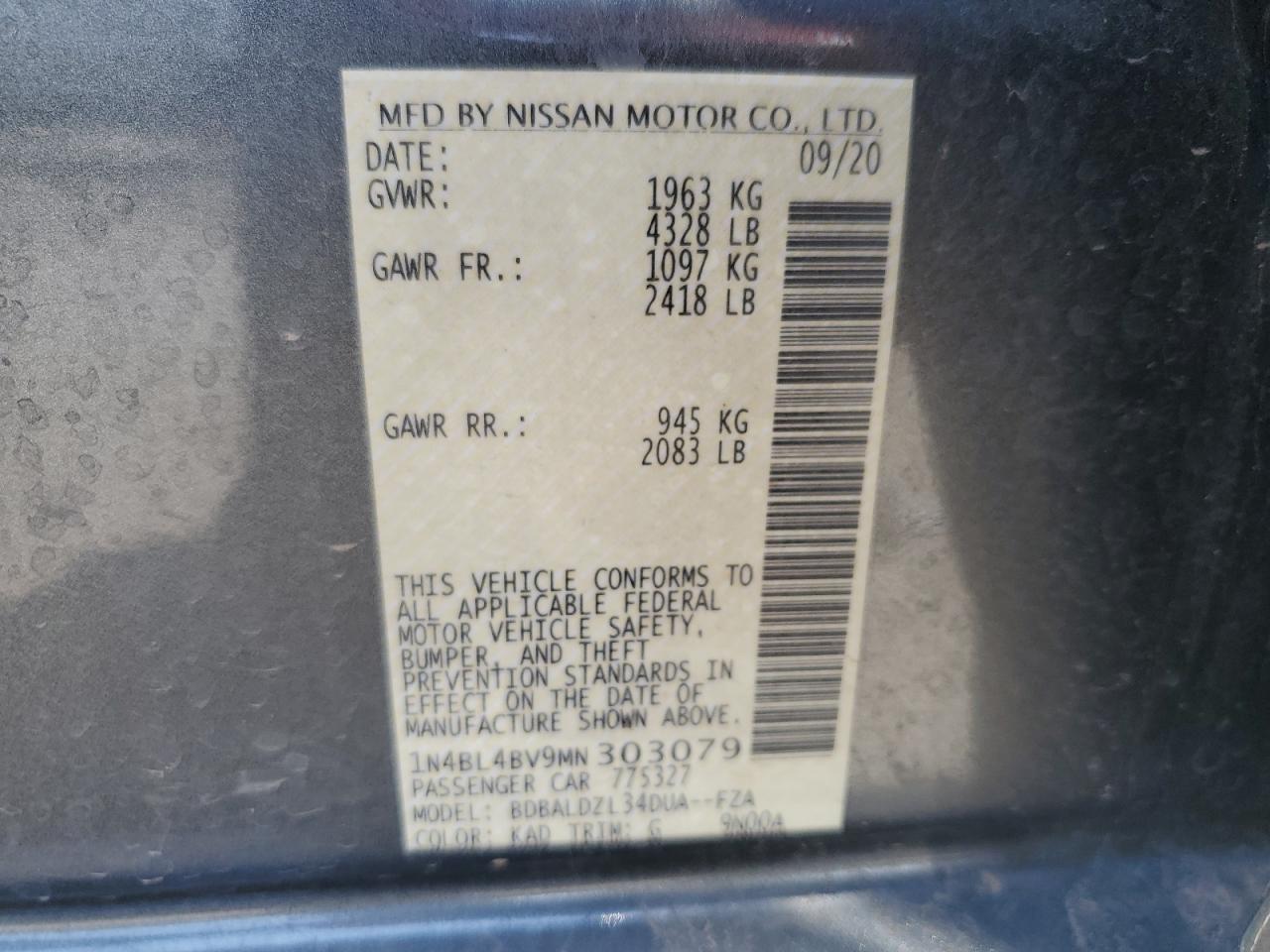 1N4BL4BV9MN303079 2021 Nissan Altima S