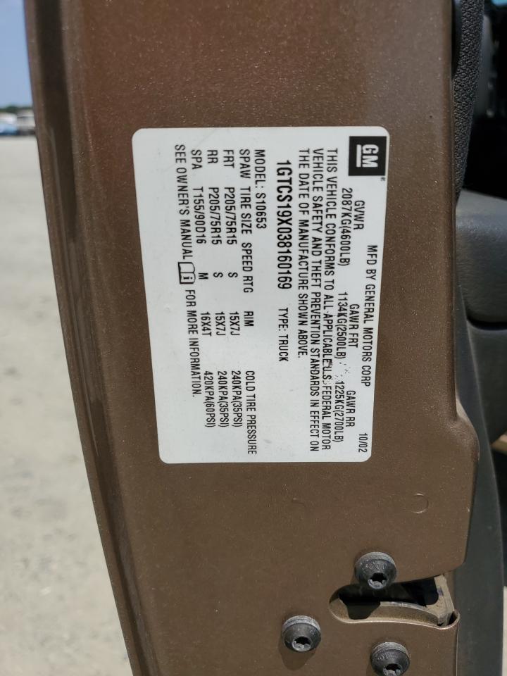 2003 GMC Sonoma VIN: 1GTCS19X038160169 Lot: 63805484